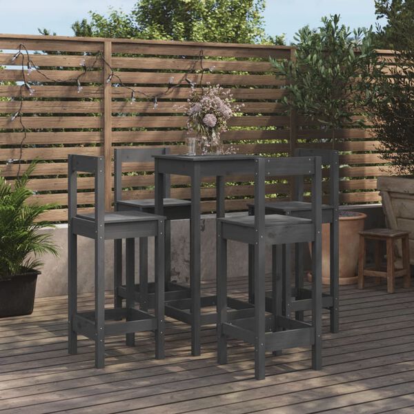 vidaXL 5 r&eacute;szes sz&uuml;rke t&ouml;m&ouml;r fenyőfa b&aacute;rszett