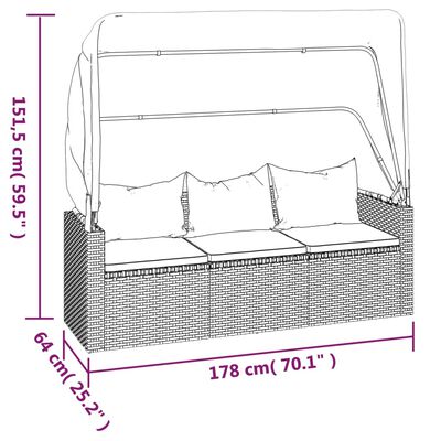 vidaXL 3-személyes szürke polyrattan kanapé tetővel és lábtartóval