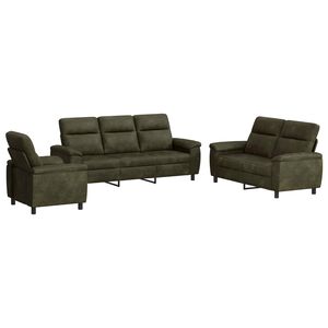 vidaXL Kanap&eacute; Szett 3 pcs Katonai z&ouml;ld Műsuede Bőr