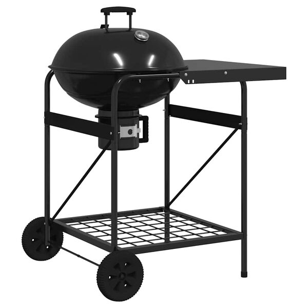 vidaXL K&uuml;lt&eacute;ri grill ker&eacute;kkel Fekete 91 x 71 x 107 cm F&eacute;m