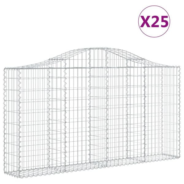 vidaXL 25 db íves horganyzott vas gabion kosár 200x30x100/120 cm