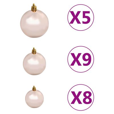 vidaXL rózsaszín PVC megvilágított műkarácsonyfa gömb szettel 180 cm