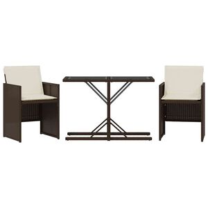 vidaXL 3 r&eacute;szes barna polyrattan bisztr&oacute;garnit&uacute;ra p&aacute;rn&aacute;kkal