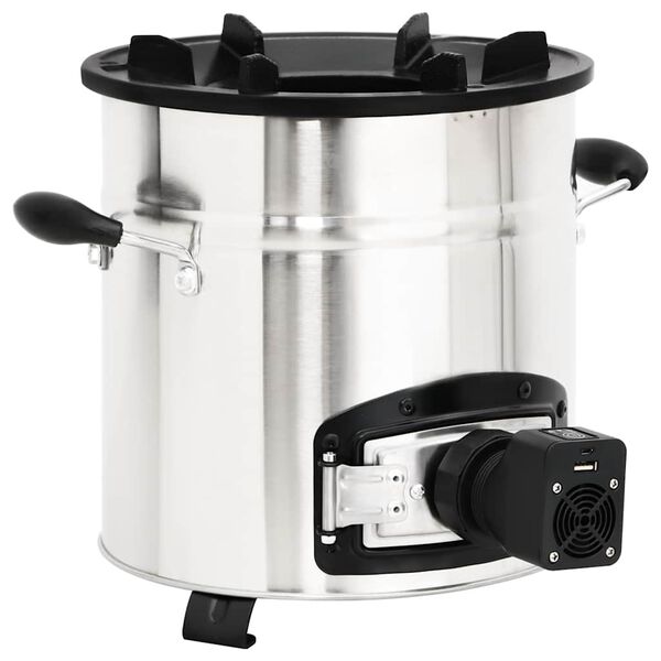 vidaXL ezüst acél fatüzelésű tűzhely USB-s légfúvóval 35,5x26x28 cm