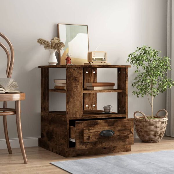 vidaXL f&uuml;st&ouml;s t&ouml;lgy sz&iacute;nű szerelt fa kisasztal 50x50x60 cm