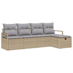 vidaXL Kanap&eacute; Szett 5 db 5-szem&eacute;lyes Beige &eacute;s Vil&aacute;gossz&uuml;rke polirattan