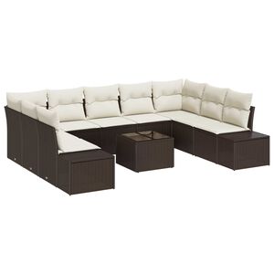 vidaXL Kerti Kanap&eacute; Szett p&aacute;rn&aacute;val 9 pcs Barna &eacute;s Kr&eacute;m Polyrattan