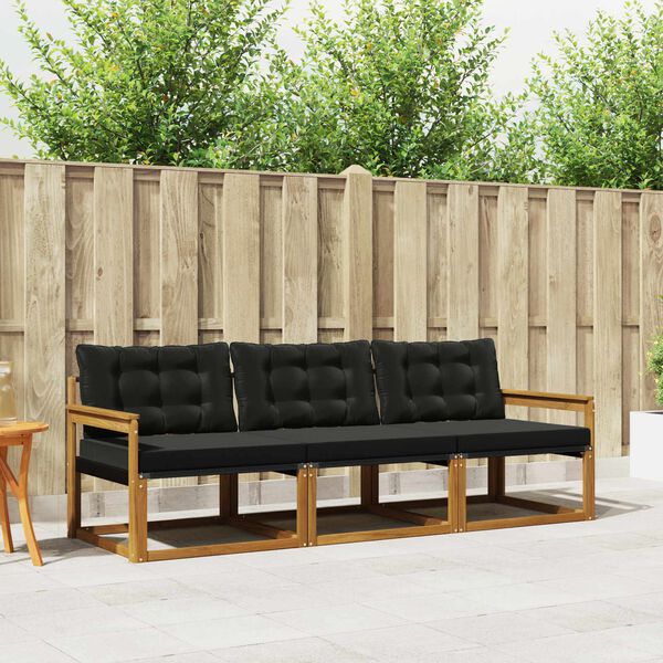 vidaXL K&uuml;lt&eacute;ri kanap&eacute; szett p&aacute;rn&aacute;val 3 pcs Term&eacute;szetes &eacute;s fekete