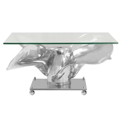vidaXL ezüst alumínium/edzett üveg dohányzóasztal 60 x 60 x 30 cm