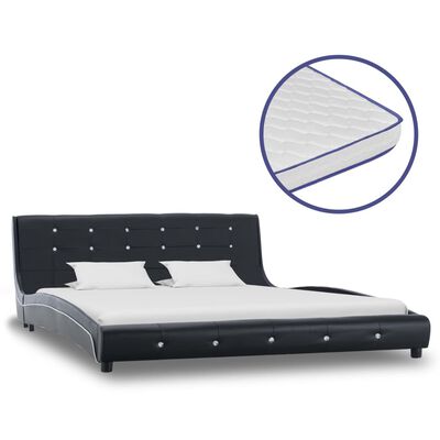 vidaXL fekete műbőr ágy memóriahabos matraccal 160 x 200 cm
