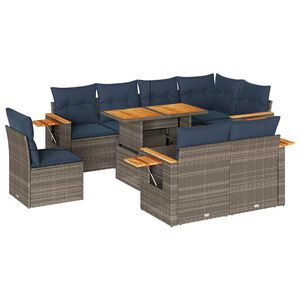 vidaXL 9 r&eacute;szes sz&uuml;rke polyrattan ak&aacute;cfa kerti &uuml;lőgarnit&uacute;ra p&aacute;rn&aacute;kkal