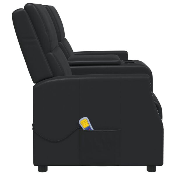 vidaXL 2 személyes fekete műbőr dönthető masszázsfotel pohártartóval