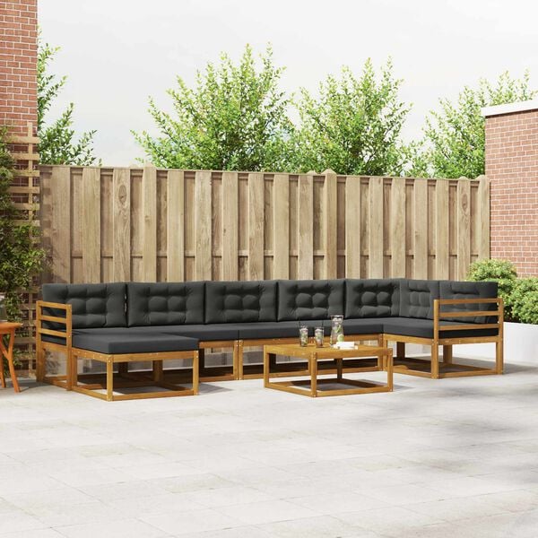 vidaXL K&uuml;lt&eacute;ri kanap&eacute; szett p&aacute;rn&aacute;val 8 pcs Term&eacute;szetes &eacute;s antracit