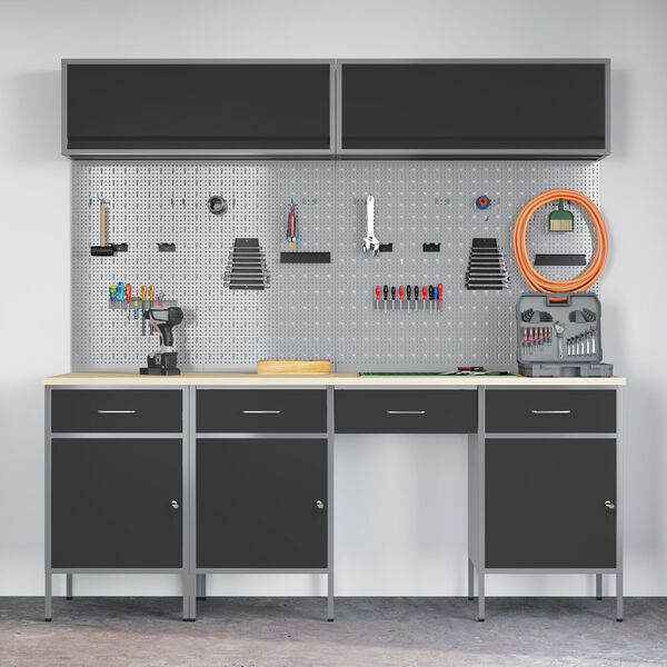 vidaXL Munkapad fi&oacute;kkal t&aacute;rol&oacute;val 10 pcs Fekete 200 x 55 x 200 cm Ac&eacute;l