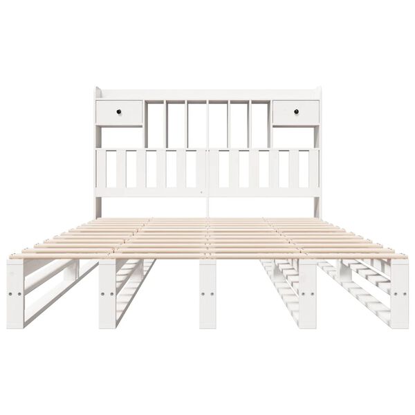 vidaXL fehér tömör fenyőfa könyvespolcos ágy matrac nélkül 150x200 cm