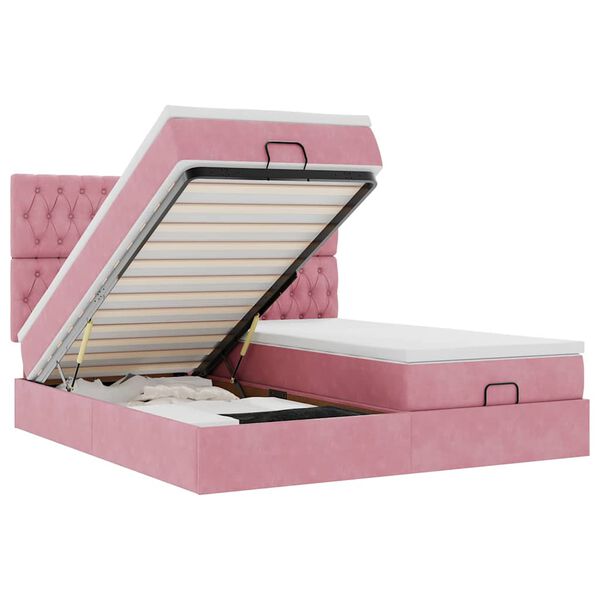 vidaXL Ottom&aacute;n &aacute;gykeret matracokkal r&oacute;zsasz&iacute;n 160x200cm b&aacute;rsony