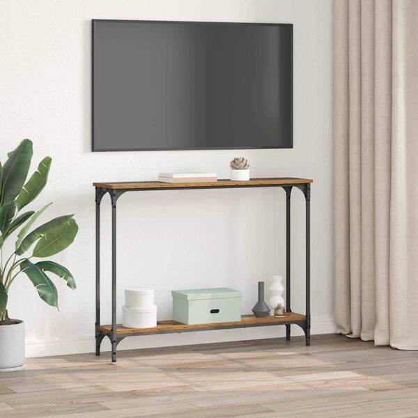 vidaXL Konzolasztal polcokkal &Ouml;reg fa 100 x 22,5 x 75 cm Faanyag