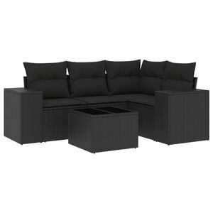 vidaXL 5 r&eacute;szes fekete polyrattan kerti kanap&eacute;szett p&aacute;rn&aacute;kkal