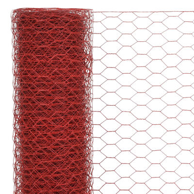 vidaXL piros PVC-bevonatú acél csirkeháló drótkerítés 25 x 0,75 m