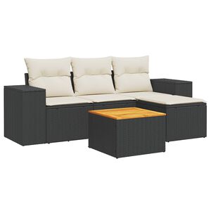 vidaXL 5 r&eacute;szes fekete polyrattan kerti kanap&eacute;szett p&aacute;rn&aacute;kkal