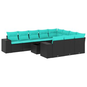 vidaXL 11 db fekete polyrattan kerti kanap&eacute;garnit&uacute;ra p&aacute;rn&aacute;kkal