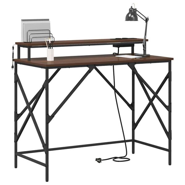 vidaXL Asztal LED -es l&aacute;mp&aacute;kkal Barna T&ouml;lgy 100 x 50 x 86,5 cm Faanyag