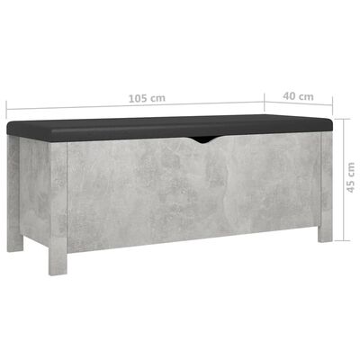 vidaXL betonszürke forgácslap tárolódoboz párnával 105 x 40 x 45 cm
