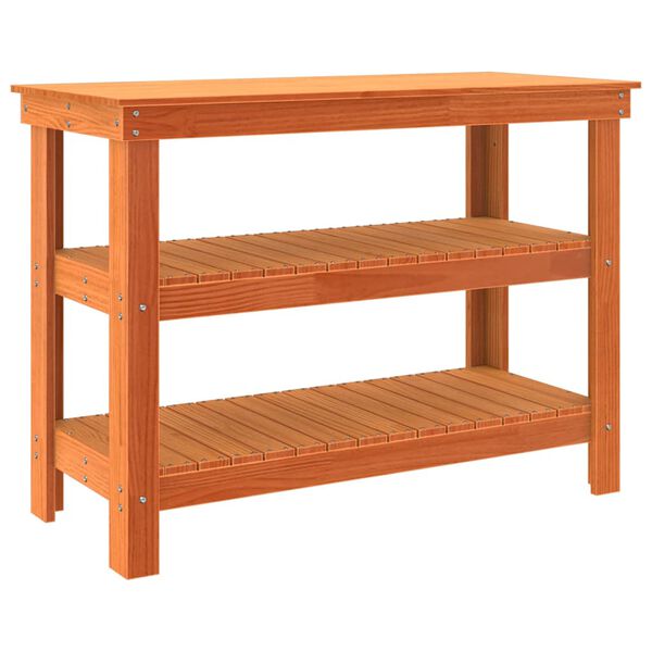 vidaXL Munkapad polcokkal Viaszbarna 110,5 x 50 x 80 cm T&ouml;m&ouml;r fenyőfa