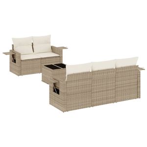 vidaXL 6 r&eacute;szes b&eacute;zs polyrattan kerti &uuml;lőgarnit&uacute;ra p&aacute;rn&aacute;val
