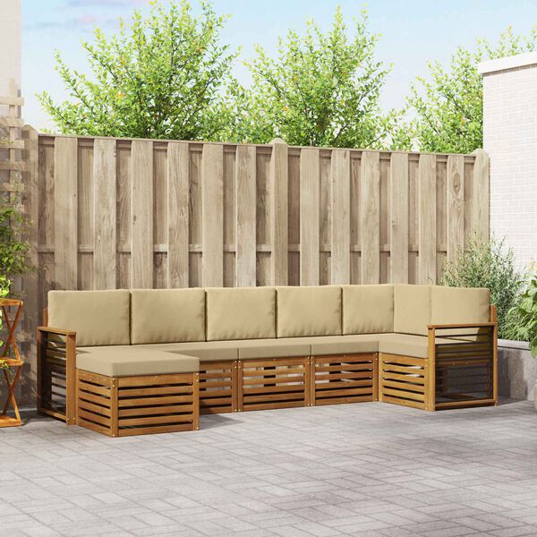 vidaXL Szegment&aacute;lt kanap&eacute; szett 7 pcs Term&eacute;szetes &eacute;s b&eacute;zs T&ouml;m&ouml;r Ak&aacute;cfa