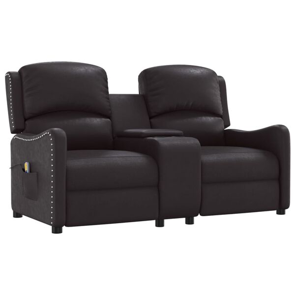 vidaXL 2 személyes fényes fekete műbőr masszázsfotel pohártartóval