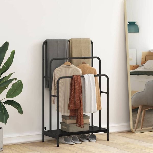 vidaXL Ruhasz&aacute;r&iacute;t&oacute; polcokkal Fekete t&ouml;lgy 60 x 30 x 100,5 cm Faanyag