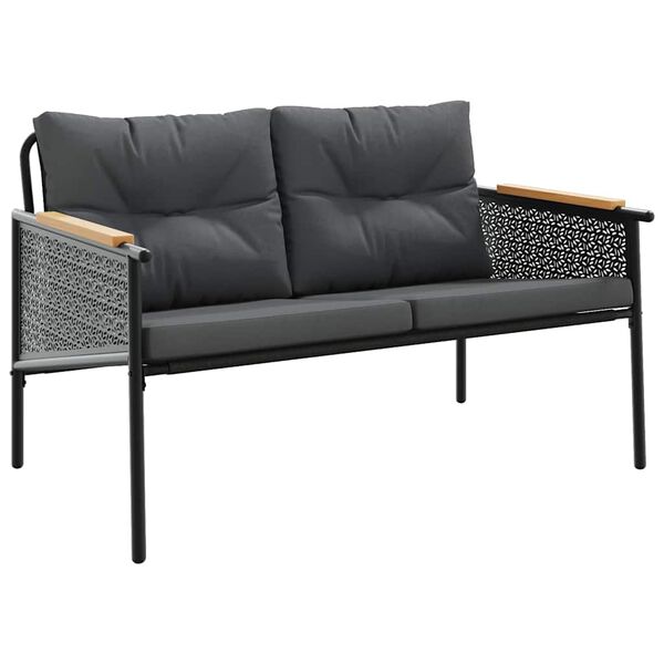 vidaXL 5 részes fekete acél erkélybútor-garnitúra párnákkal