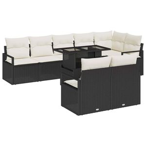 vidaXL Kerti Kanap&eacute; Szett t&aacute;rol&oacute;val 9 pcs Fekete Poli rattan