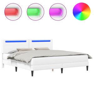vidaXL &Aacute;gykeret LED szalagokkal fejt&aacute;ml&aacute;val Feh&eacute;r 180 x 200 cm Műbőr