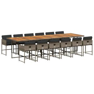 vidaXL 13 r&eacute;szes sz&uuml;rke polyrattan kerti &uuml;lőgarnit&uacute;ra p&aacute;rn&aacute;kkal