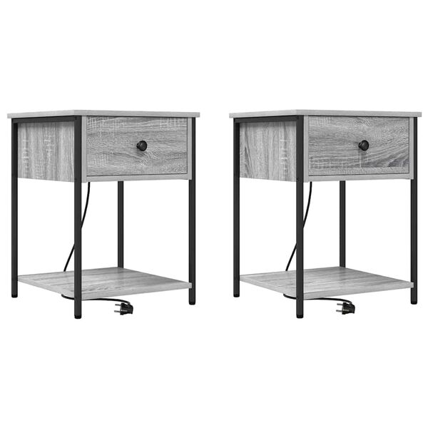 vidaXL &Eacute;jjeliszekr&eacute;ny 2 pcs Sz&uuml;rke Sonoma 42 x 41 x 56 cm Faanyag