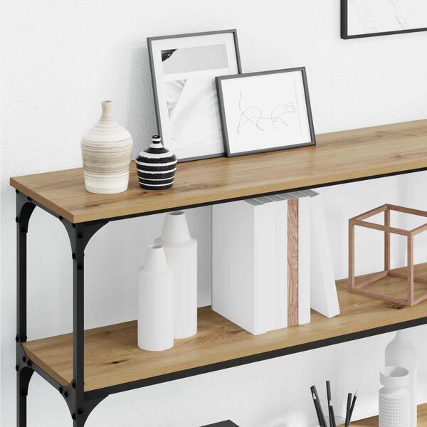 vidaXL Konzolasztal k&eacute;zműves t&ouml;lgy 200 x 29 x 75 cm M&eacute;rn&ouml;ki fa &eacute;s f&eacute;m