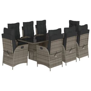 vidaXL 9 r&eacute;szes sz&uuml;rke polyrattan kerti &eacute;tkezőgarnit&uacute;ra p&aacute;rn&aacute;val