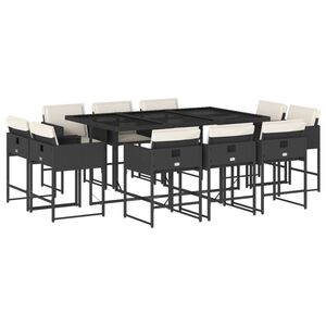 vidaXL 11 r&eacute;szes fekete polyrattan kerti &eacute;tkezőgarnit&uacute;ra p&aacute;rn&aacute;kkal