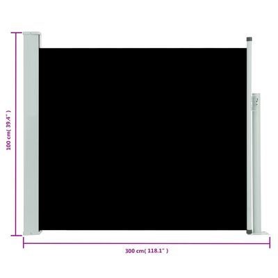 vidaXL fekete behúzható oldalsó teraszi napellenző 100 x 300 cm