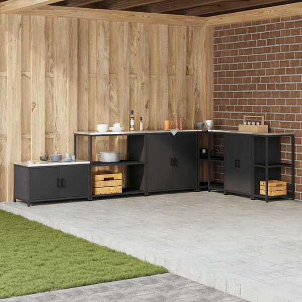 vidaXL Konyhai T&aacute;rol&aacute;s polcokkal t&aacute;rol&oacute;val Fekete 60 x 50 x 92 cm Ac&eacute;l