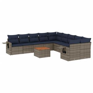 vidaXL 11 db sz&uuml;rke polyrattan kerti kanap&eacute;garnit&uacute;ra p&aacute;rn&aacute;kkal