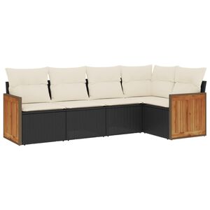 vidaXL 5 r&eacute;szes fekete polyrattan kerti kanap&eacute;szett p&aacute;rn&aacute;kkal
