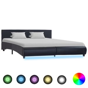 vidaXL fekete műbőr &aacute;gykeret LED cs&iacute;kkal 180 x 200 cm