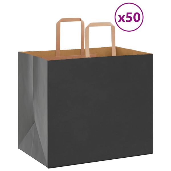vidaXL 50 db fekete papírzacskók fogantyúkkal 32x22x28 cm