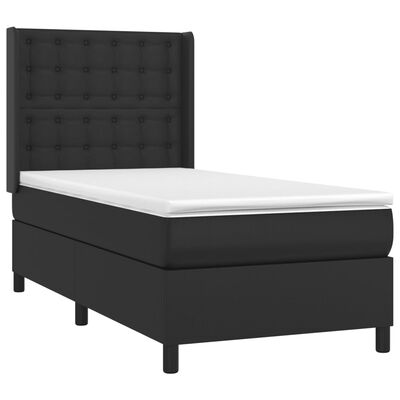 vidaXL fekete műbőr rugós ágy matraccal 90 x 200 cm