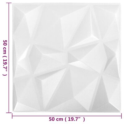 vidaXL 48 darab gyémánt fehér 3D fali panel 50 x 50 cm 12 m²