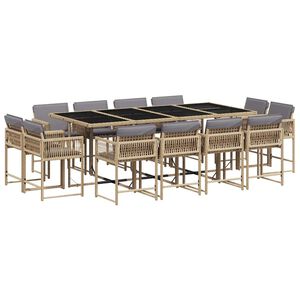 vidaXL 13r&eacute;szes vegyes b&eacute;zs polyrattan kerti &eacute;tkezőgarnit&uacute;ra p&aacute;rn&aacute;kkal