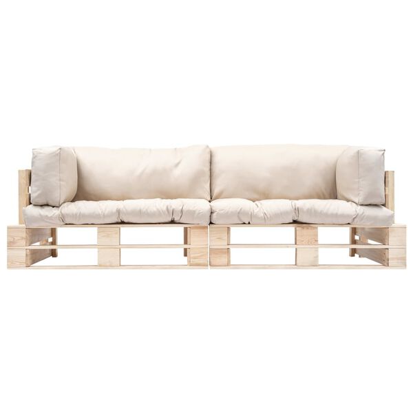 vidaXL 2 r&eacute;szes fenyőfa kerti raklapkanap&eacute; homoksz&iacute;nű p&aacute;rn&aacute;kkal